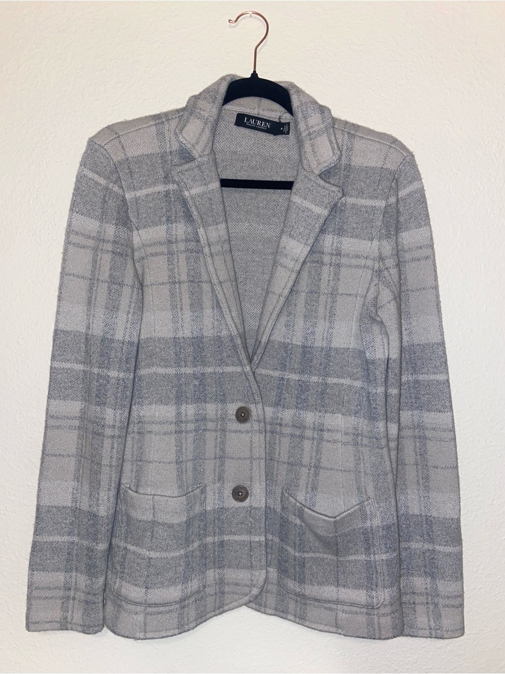 RALPH LAUREN Black Label Cashmere Wool Blend Plaid Cardigan Sweater Blazer
